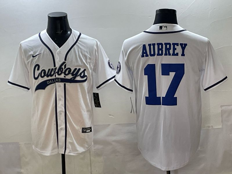 Men 2025 Dallas Cowboys #17 Aubrey white Joint Name Nike Limited NFL Jersey style 01